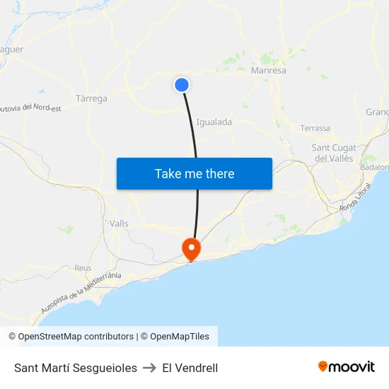 Sant Martí Sesgueioles to El Vendrell map