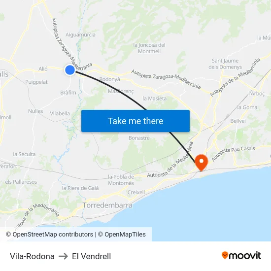 Vila-Rodona to El Vendrell map