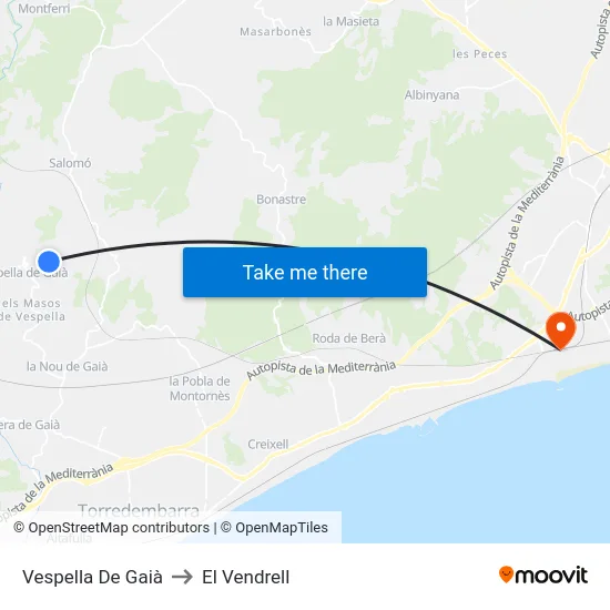 Vespella De Gaià to El Vendrell map