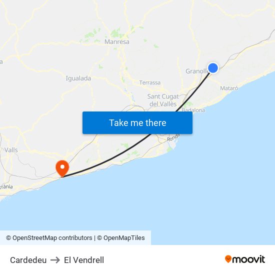 Cardedeu to El Vendrell map