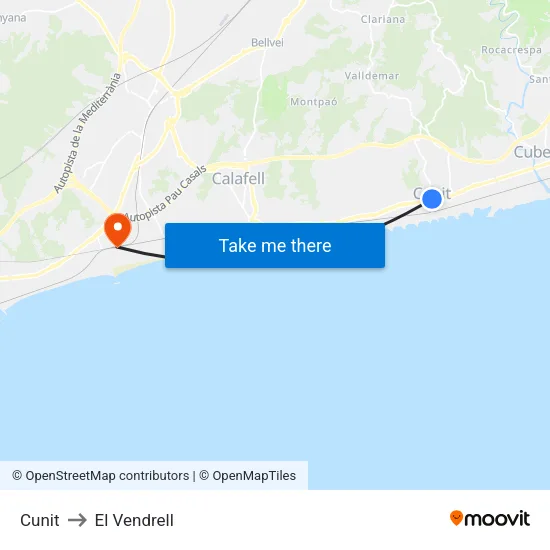 Cunit to El Vendrell map