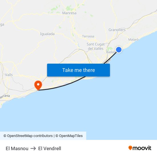 El Masnou to El Vendrell map