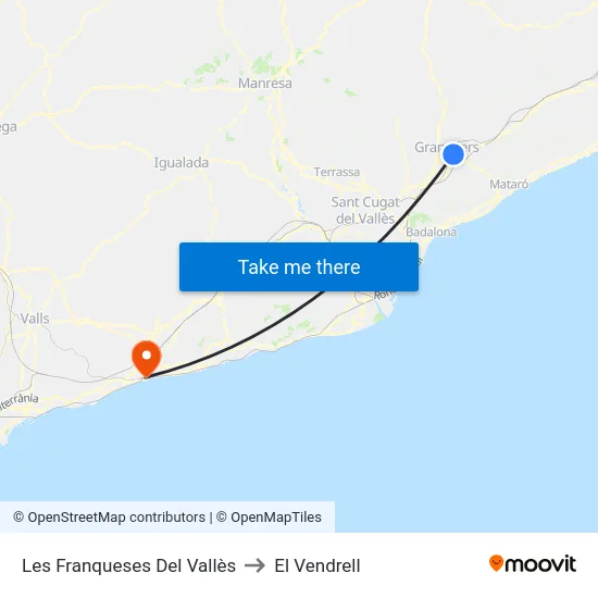 Les Franqueses Del Vallès to El Vendrell map