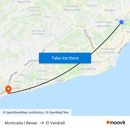 Montcada I Reixac to El Vendrell map