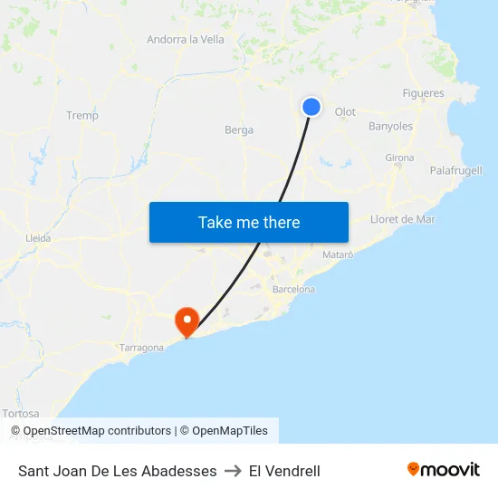 Sant Joan De Les Abadesses to El Vendrell map