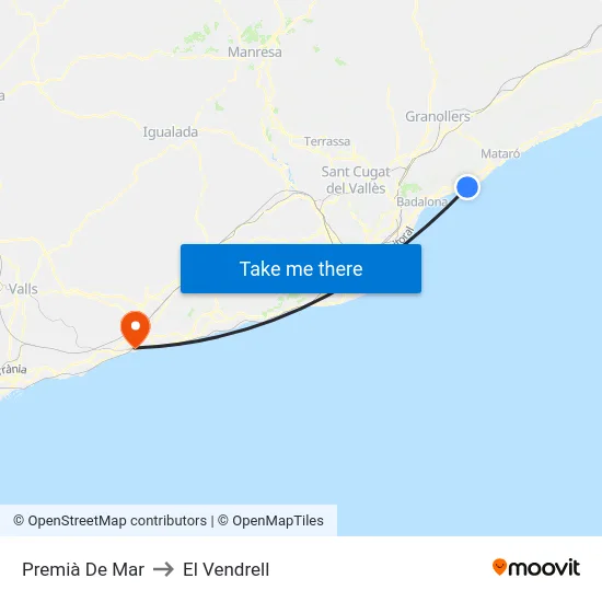 Premià De Mar to El Vendrell map