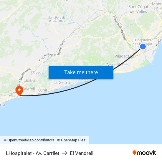 L'Hospitalet - Av. Carrilet to El Vendrell map