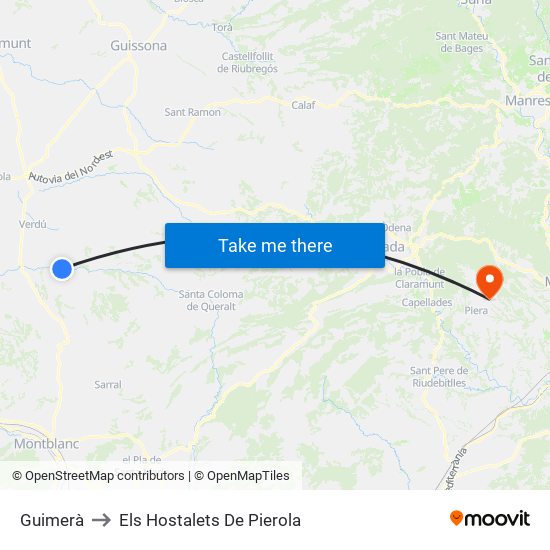 Guimerà to Els Hostalets De Pierola map