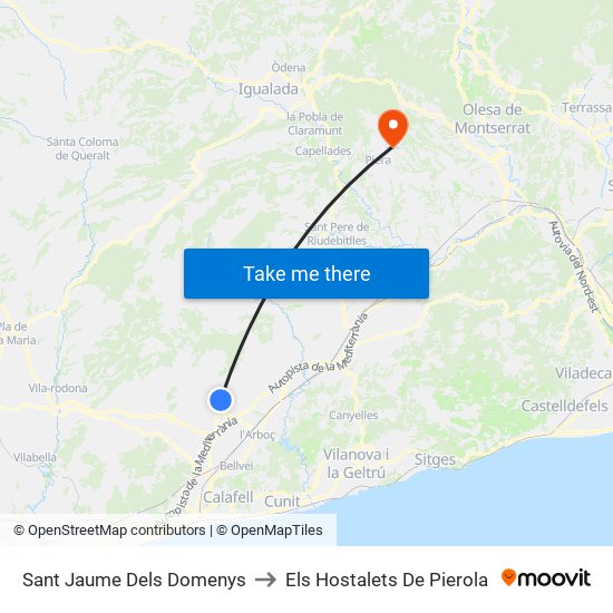 Sant Jaume Dels Domenys to Els Hostalets De Pierola map