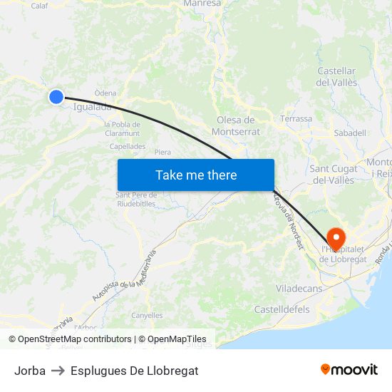 Jorba to Esplugues De Llobregat map