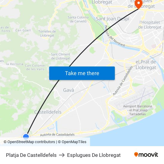 Platja De Castelldefels to Esplugues De Llobregat map