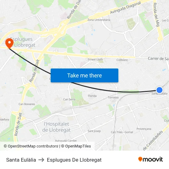 Santa Eulàlia to Esplugues De Llobregat map