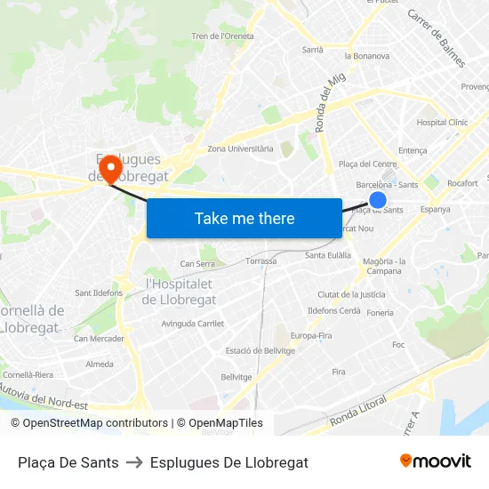 Plaça De Sants to Esplugues De Llobregat map