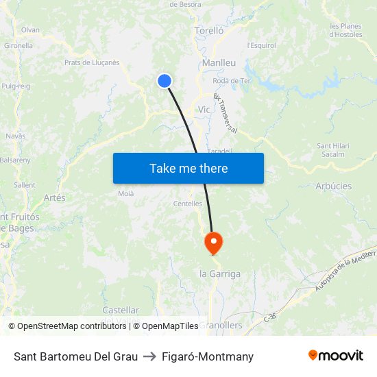 Sant Bartomeu Del Grau to Figaró-Montmany map