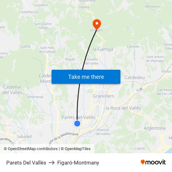 Parets Del Vallès to Figaró-Montmany map