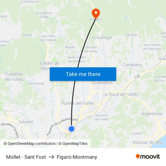 Mollet - Sant Fost to Figaró-Montmany map