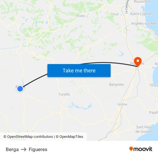 Berga to Figueres map