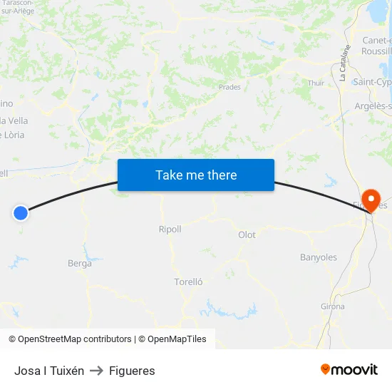 Josa I Tuixén to Figueres map