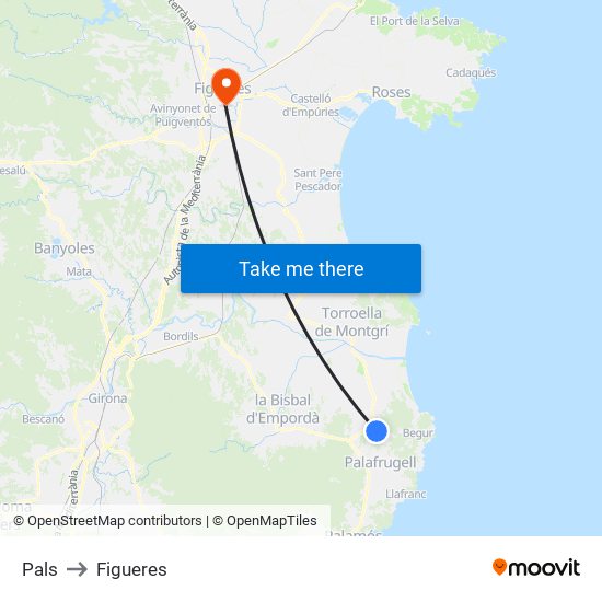 Pals to Figueres map