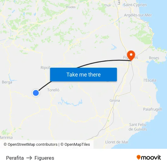 Perafita to Figueres map