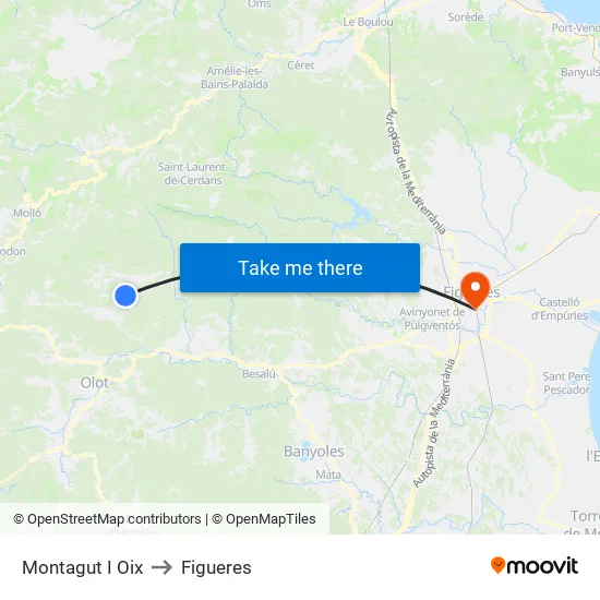 Montagut I Oix to Figueres map