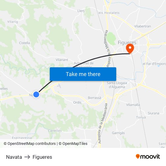 Navata to Figueres map