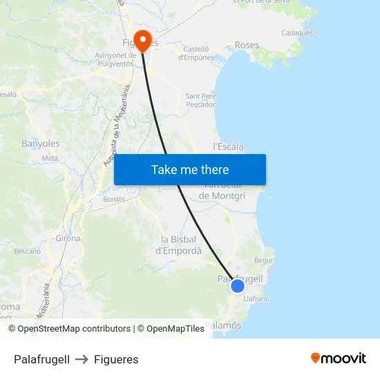 Palafrugell to Figueres map