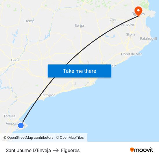 Sant Jaume D'Enveja to Figueres map