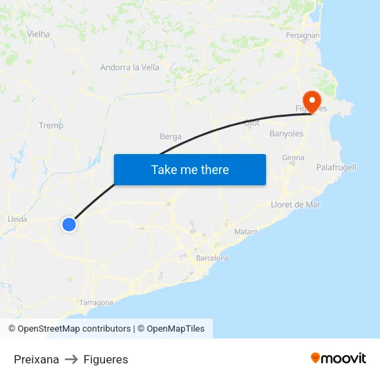 Preixana to Figueres map