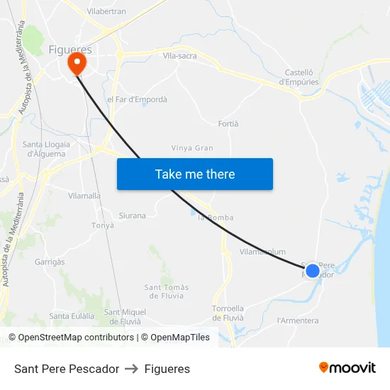 Sant Pere Pescador to Figueres map