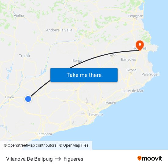 Vilanova De Bellpuig to Figueres map