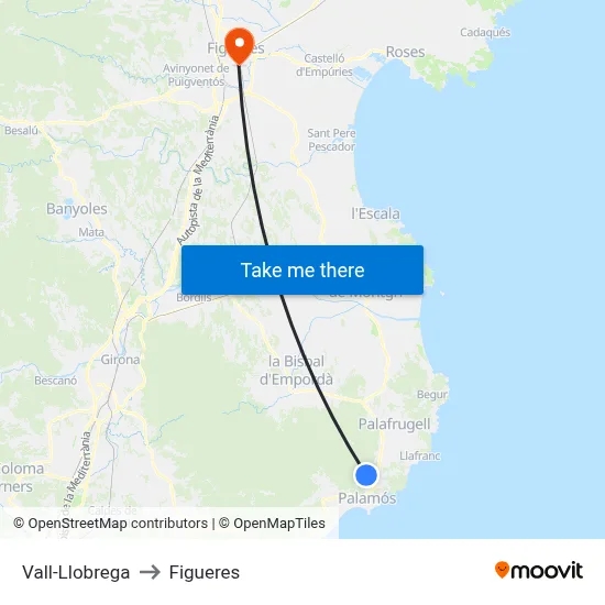 Vall-Llobrega to Figueres map