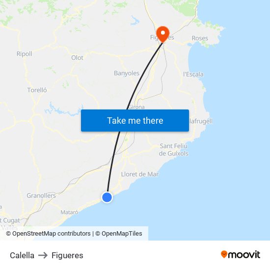 Calella to Figueres map