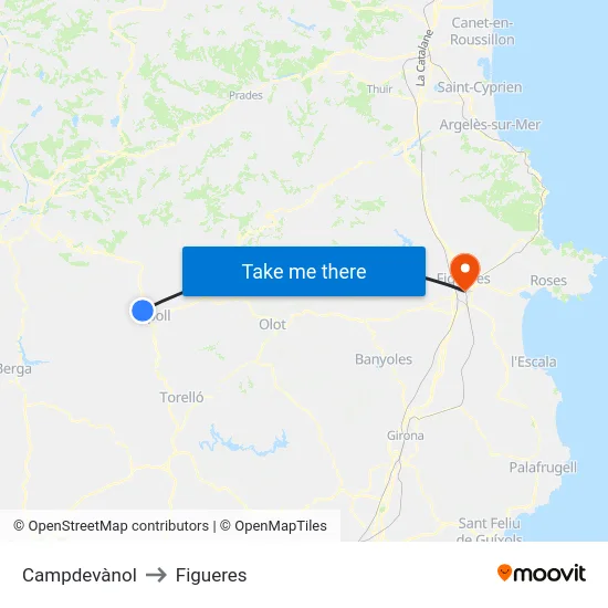 Campdevànol to Figueres map
