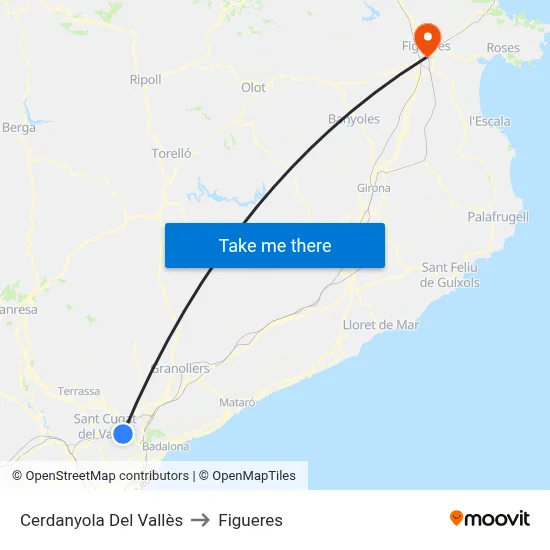Cerdanyola Del Vallès to Figueres map
