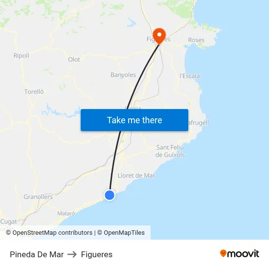 Pineda De Mar to Figueres map