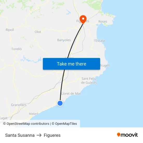 Santa Susanna to Figueres map