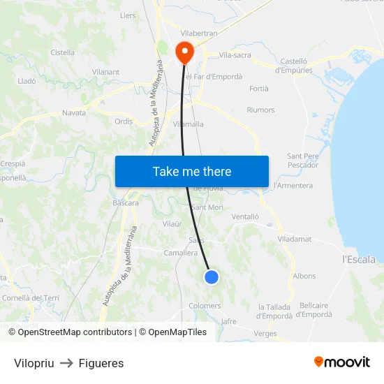 Vilopriu to Figueres map