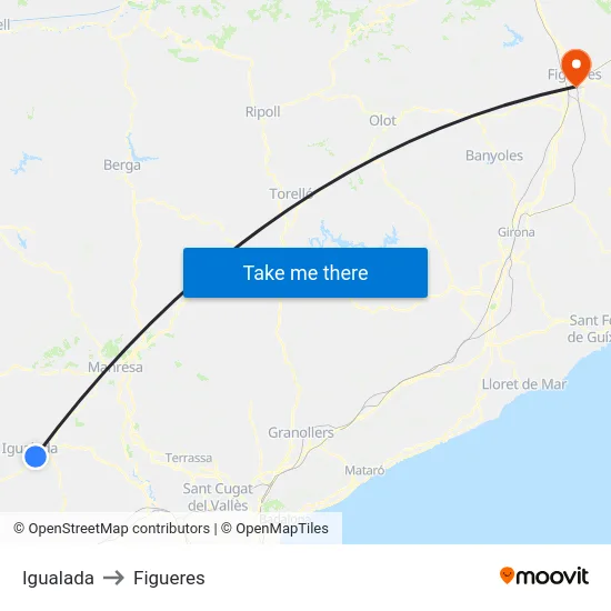 Igualada to Figueres map