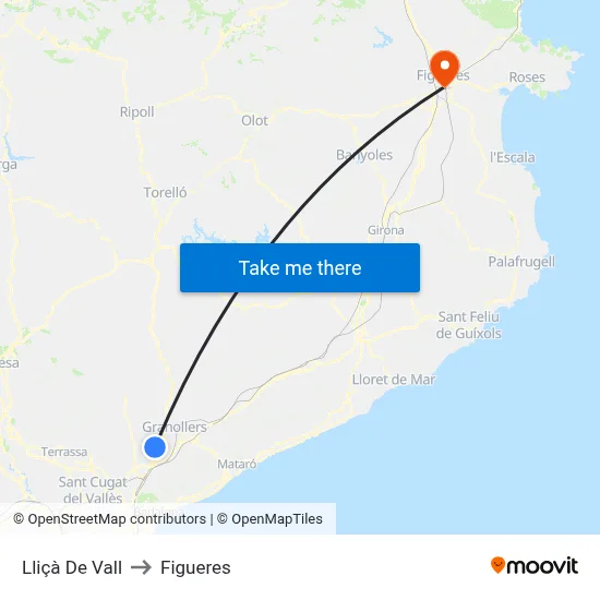 Lliçà De Vall to Figueres map