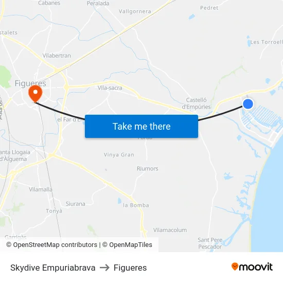 Skydive Empuriabrava to Figueres map