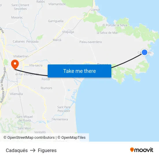 Cadaqués to Figueres map