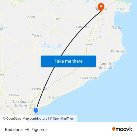 Badalona to Figueres map