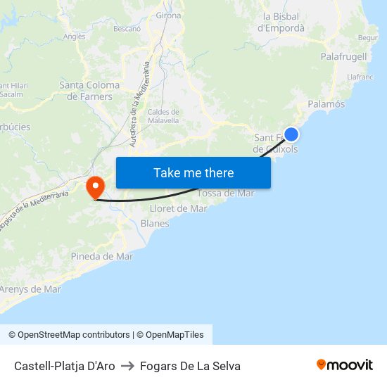 Castell-Platja D'Aro to Fogars De La Selva map