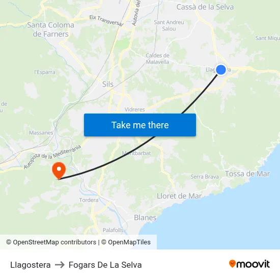 Llagostera to Fogars De La Selva map
