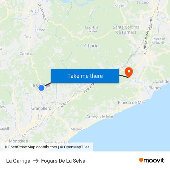 La Garriga to Fogars De La Selva map