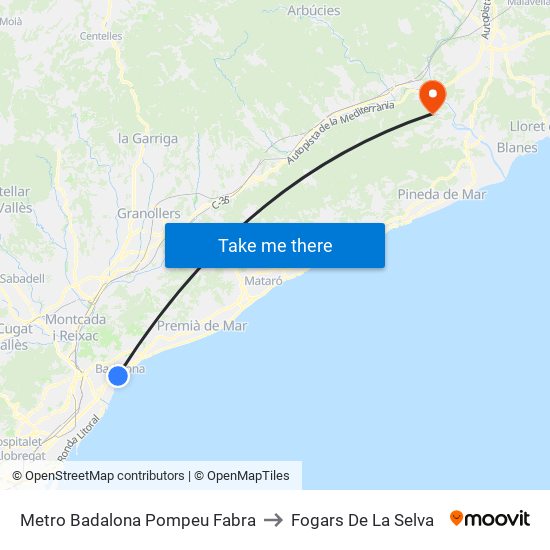 Metro Badalona Pompeu Fabra to Fogars De La Selva map