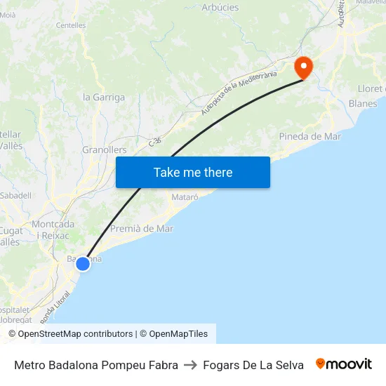 Metro Badalona Pompeu Fabra to Fogars De La Selva map