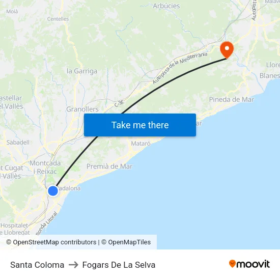 Santa Coloma to Fogars De La Selva map