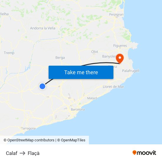 Calaf to Flaçà map